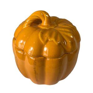 Ceramic Pumpkin Container w/ Lid Orange BIA 5" Fall Decor Dish Bowl
